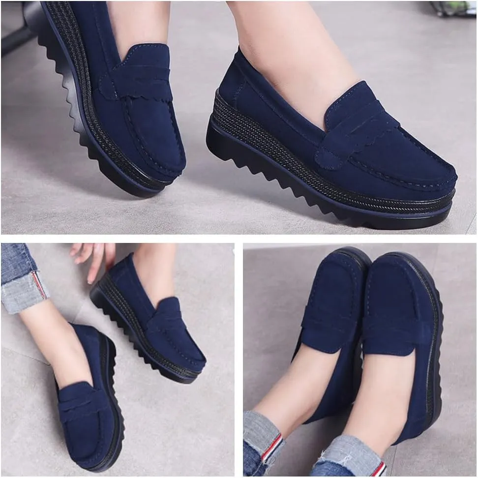 Women's Fashion Thick Sole Suede Orthopedic Loafers  Non-Slip Platform, Slip-On Wedge, Arch Support, Lightweight, Comfortable Walking Shoes