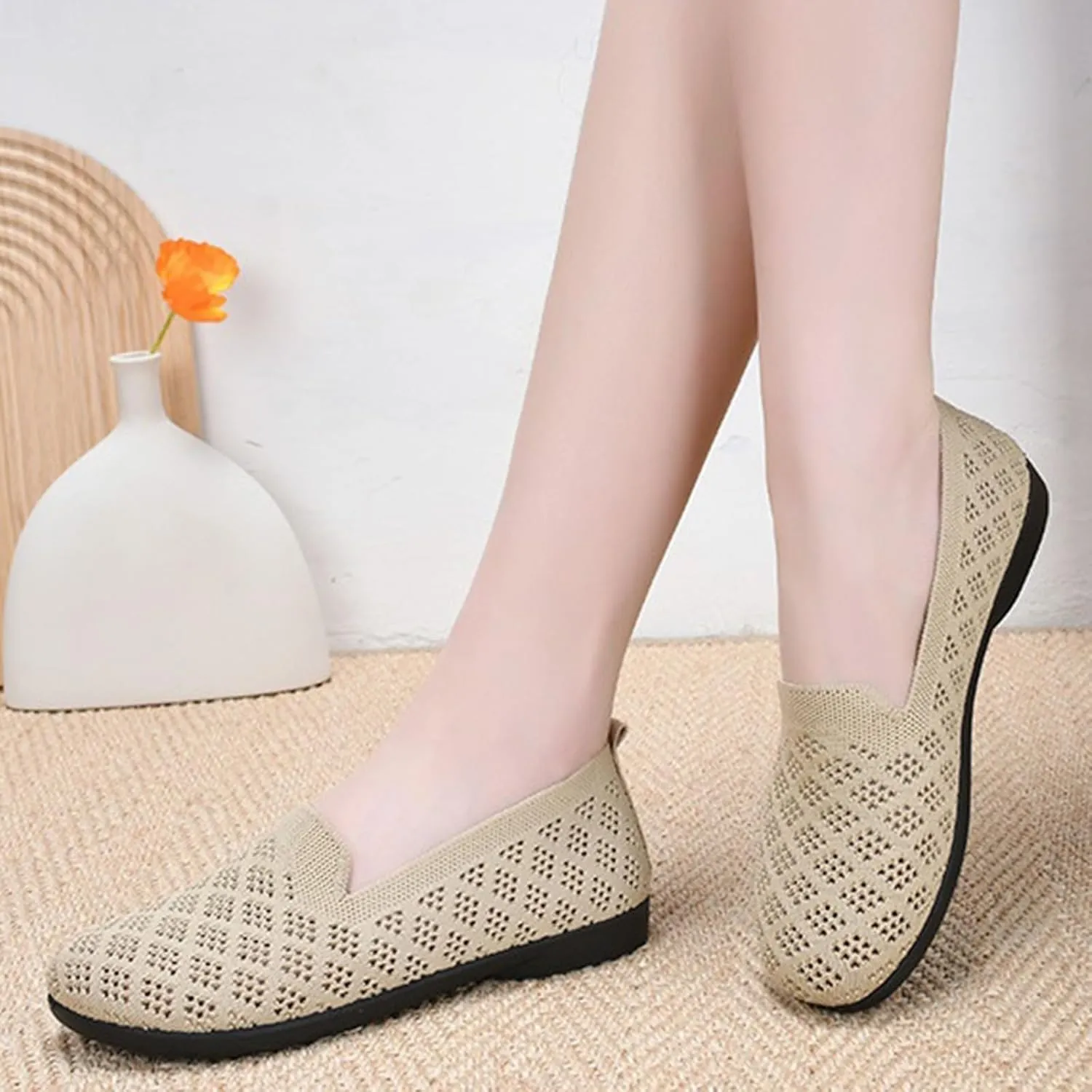 Women's Spring Summer and Autumn Fashion Shallow Mouth Breathable Non Slip Soft Sole Orthopedic Suede Wingtip Shoes