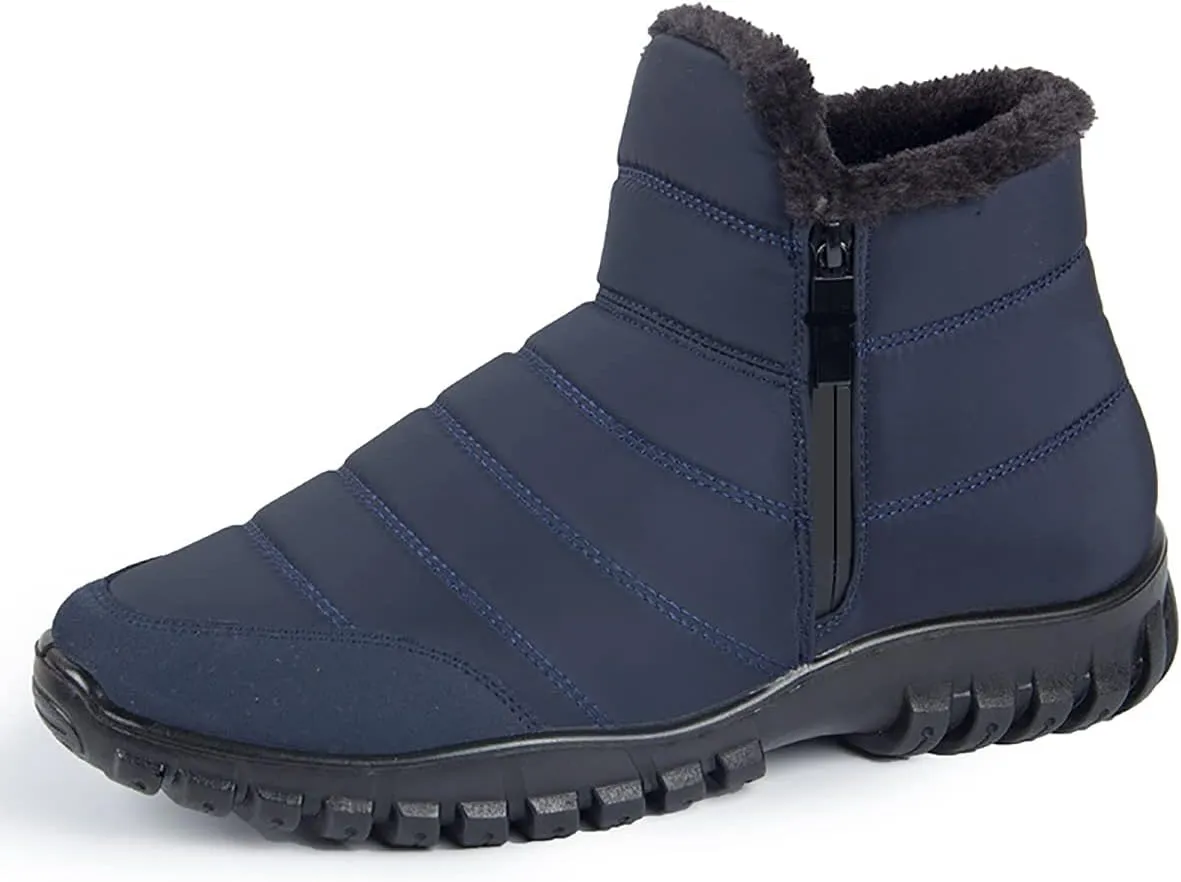 XIRUJNFD Men's Waterproof Warm Cotton Zipper Snow Ankle Boots, Snow Boots for Men, Waterproof Ankle Boots for Men